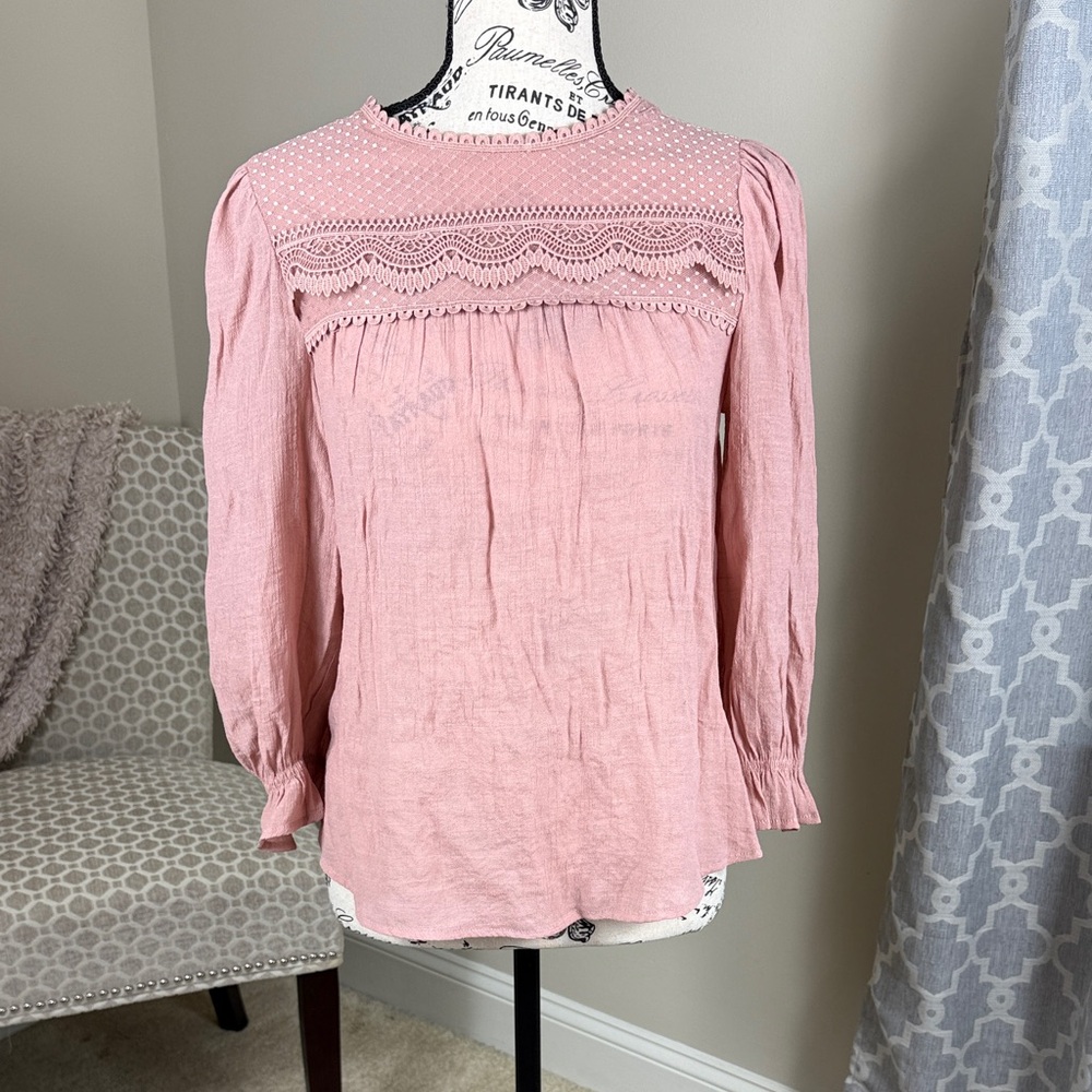 Pink Lace Detail Women's Top